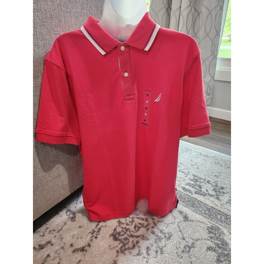 Nautica Mens Navtech Classic Wicking Breathable Performance Polo Med. Rose Coral